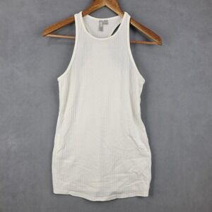 Asos Ribbed Knit Tank Top Womens 2 White High Neck Racerback Everyday‎ Wear
